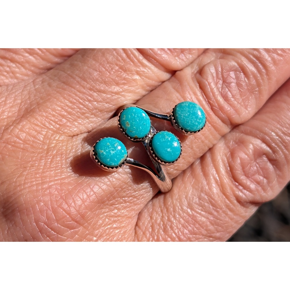 Handmade Zuni Inlay Ring Signed Sterling Silver Bypass Band Native‎ sz 8.25 ***